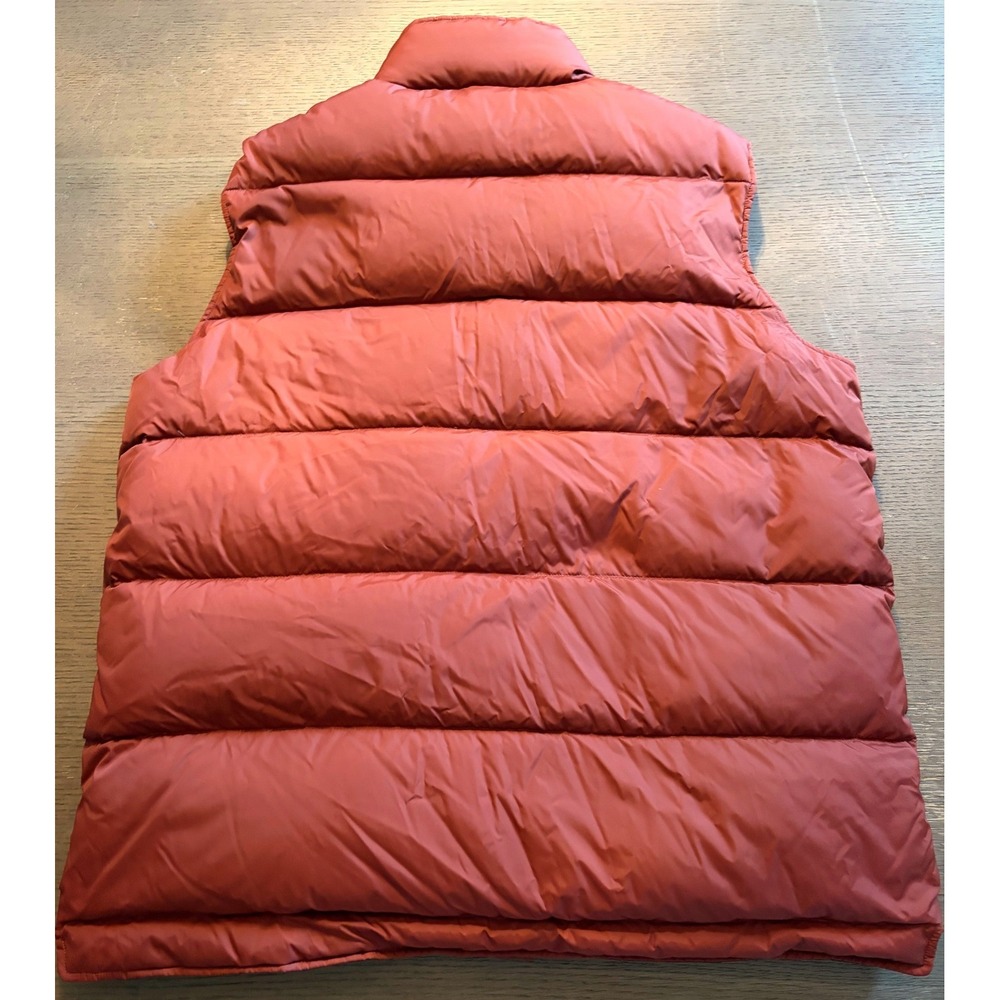 Lands End Mens Down Puffer Vest Rust Orange Navy Blue Quilted Snap Front Large - Picture 7 of 8